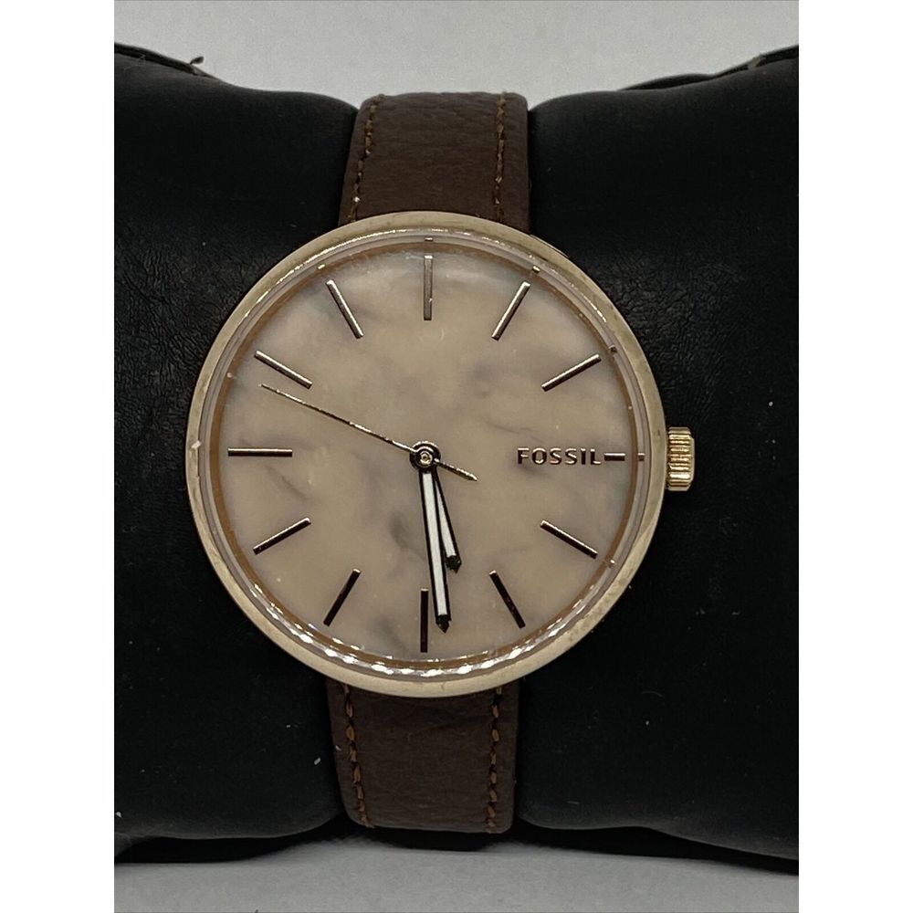 Fossil Hutton BQ3492 Women's Brown Leather Analog Pink Dial Quartz Watch WO259